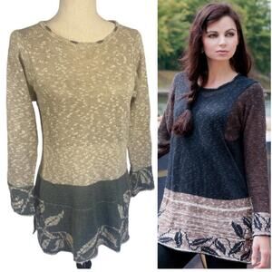 Bill Baber Handmade Scotland Women's Tunic Style Sweater Top Cream Blue Medium